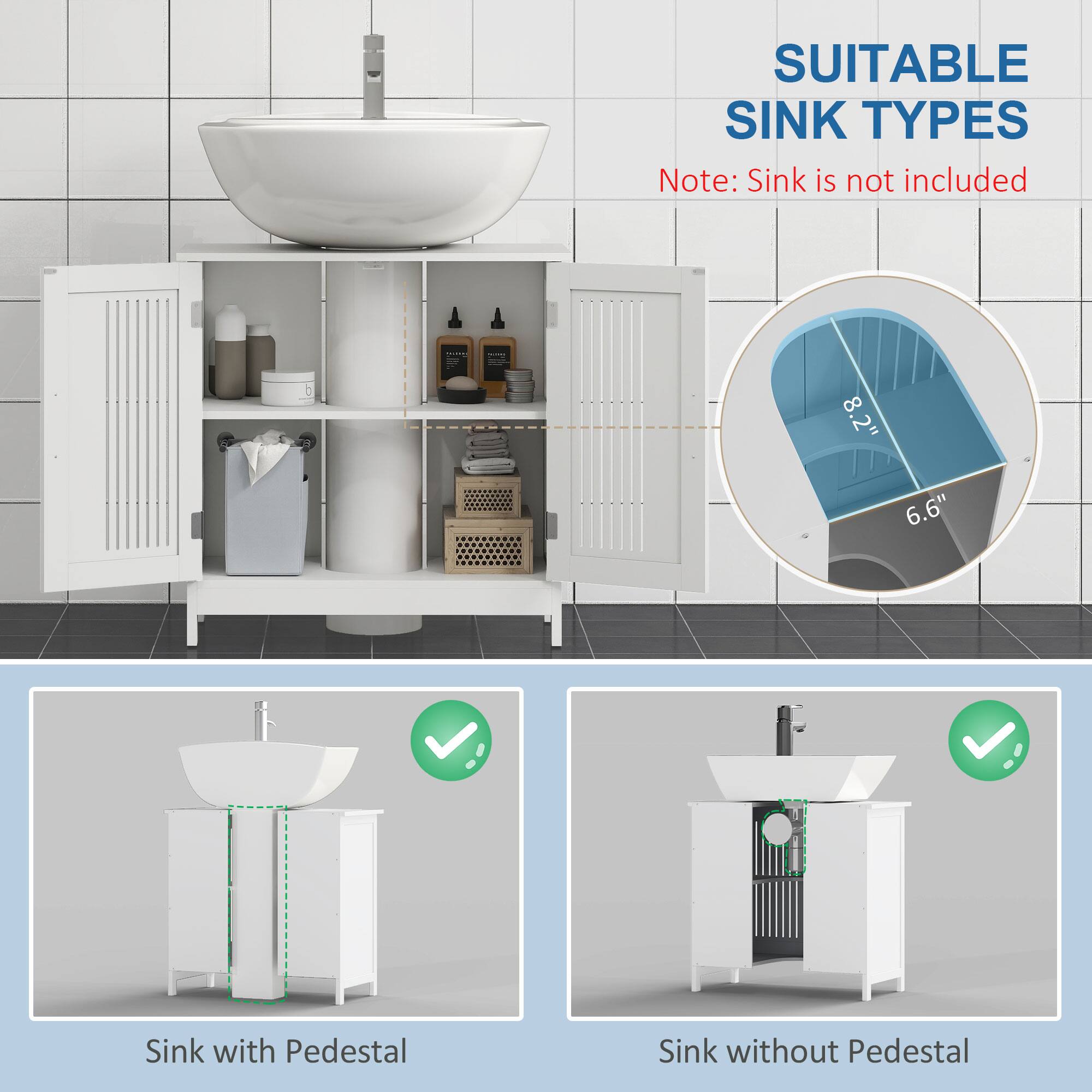 SUITABLE SINK TYPES
Note: Sink is not included

| 8.2" 6.6" | Sink with Pedestal | Sink without Pedestal