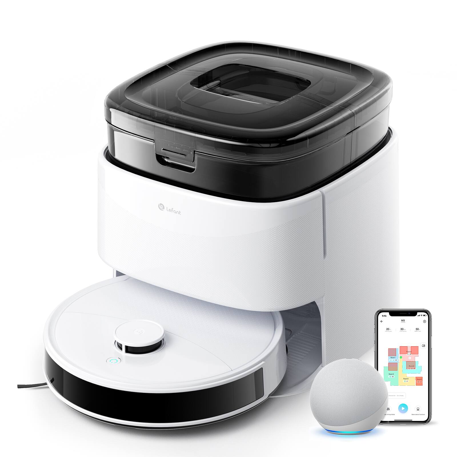 Front. Lefant - Lefant M3 sweeping robot｜12000Pa suction｜Dual-rotating mop｜Automatic cleaning and drying｜Self-hydrationAPP/voice control - White.