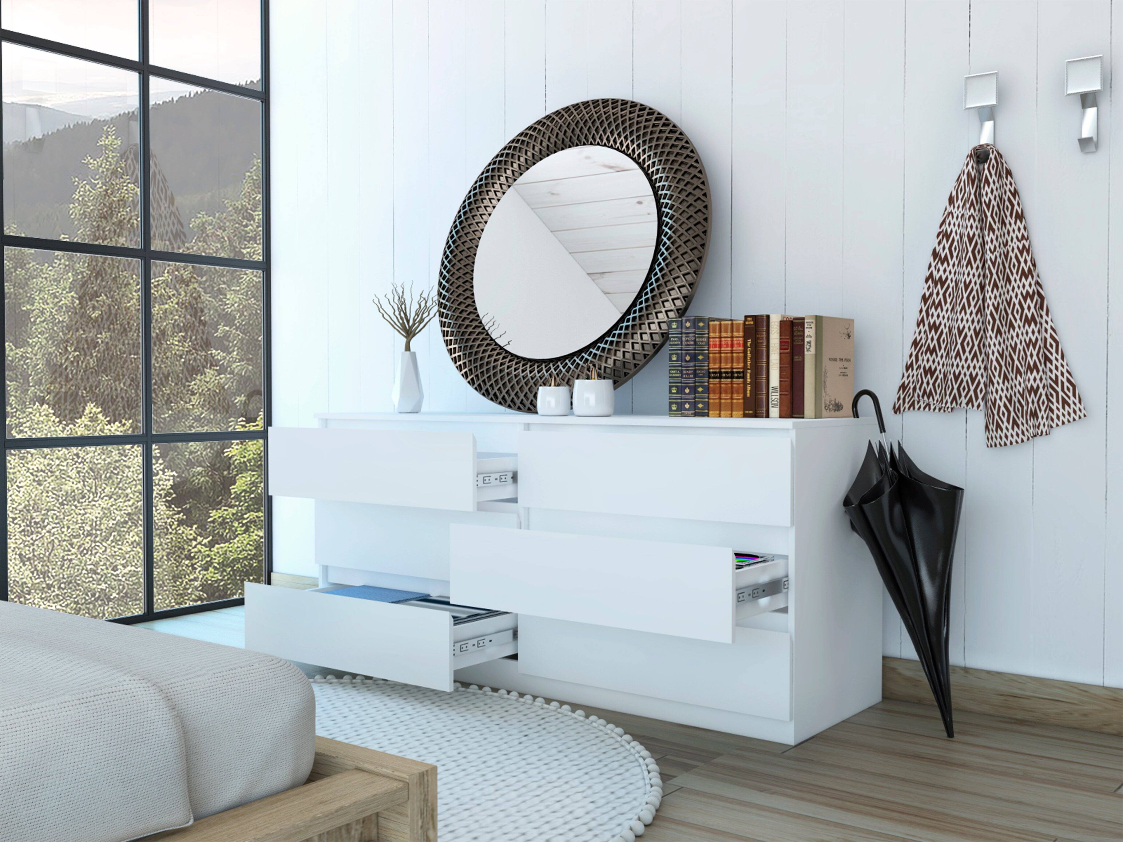 Alt View 1. TuHome - Asteria 6 Drawer Double Dresser, Metal Handles - White.