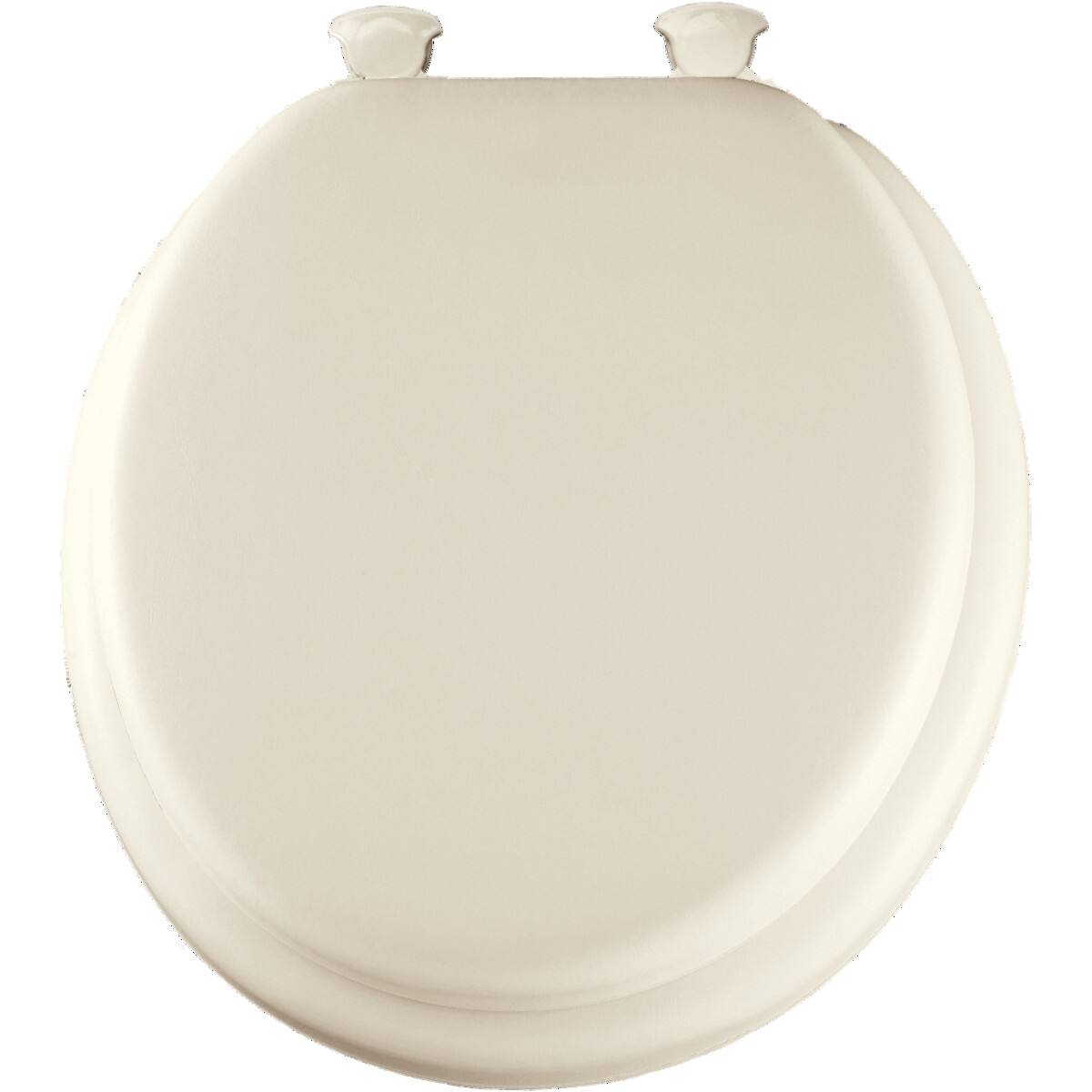 Angle. BEMIS - Mayfair Round Cushioned Vinyl Soft Toilet Seat in Biscuit with STA-TITE Seat Fastening System and EasyClean Hinge - Biscuit.
