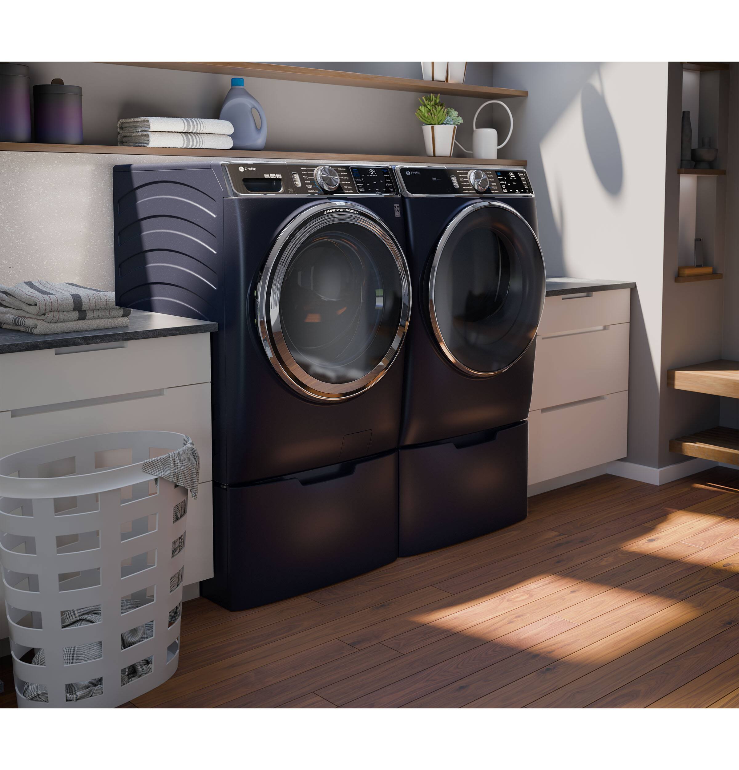 Alt View 3. GE - 16” Laundry Pedestal with Storage Drawer for Select Washers and Dryers - Sapphire Blue.
