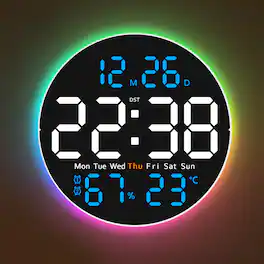 Unique Bargains - 10 Inch Large Digital Wall Clock with 9 Color Changing Remote Control Date Week Temperature Auto Brightness Dimmer - Blue