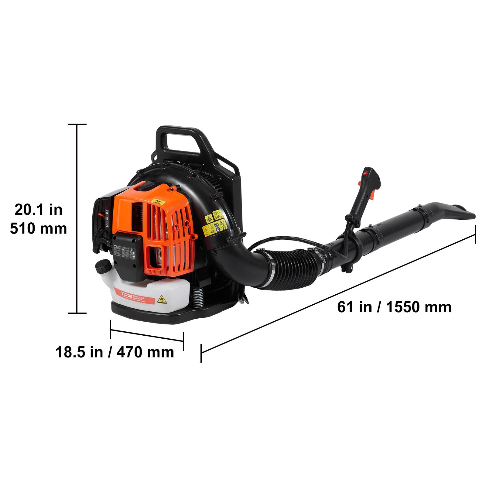 20.1 in / 510 mm  
18.5 in / 470 mm  
61 in / 1550 mm