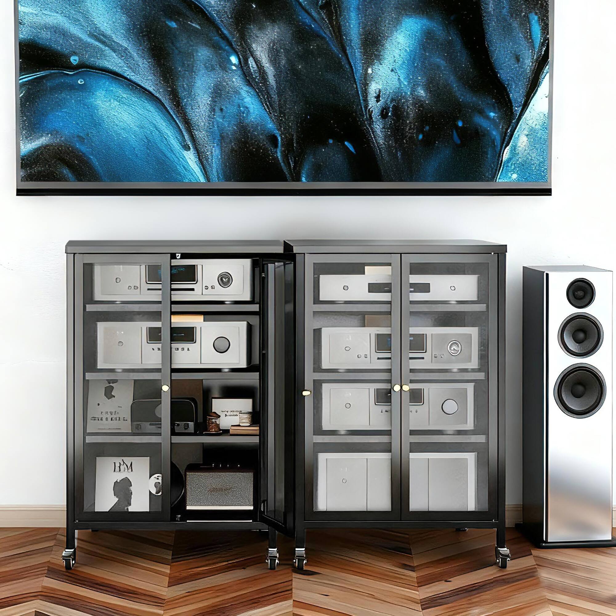 Alt View 1. Dexmalle - Dexmalle-Media Storage Cabinet with Wheels,Heavy-Duty Steel Frame-Black - Black.