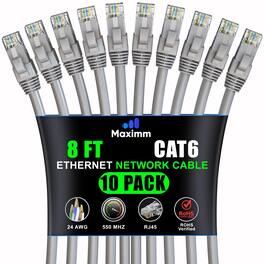 Maximm - Cat 6 Ethernet Cable 8 ft (10-Pack) - UTP, 10Gbps, 550MHz