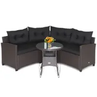 Costway 4PCS Patio Rattan Furniture Set Cushioned Sofa Glass Table Garden - Mix Brown/Black - Front_Zoom