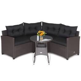 Costway - 4PCS Patio Rattan Furniture Set Cushioned Sofa Glass Table Garden - Mix Brown/Black