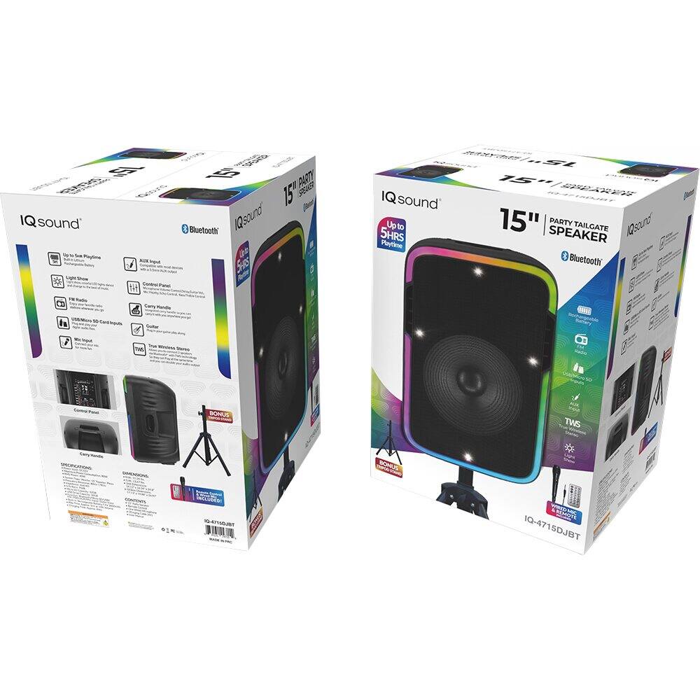 IQ sound 15" PARTY SPEAKER Up to 15 HRS Bluetooth IQ-4715DJBT