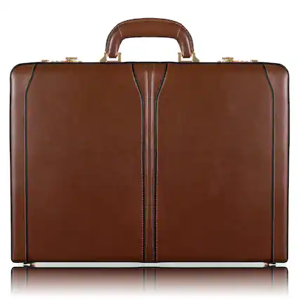 Front. McKleinUSA - 3.5-Inch Leather Slim Briefcase Tablet Pocket 3-Digit Combination Lock Gold-Finish Hardware Carry Handle - Brown.