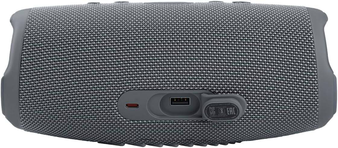 Left. JBL - JBL Charge 5 Portable Waterproof Bluetooth Speaker with Winguard Travel Case (Gray) - Gray.