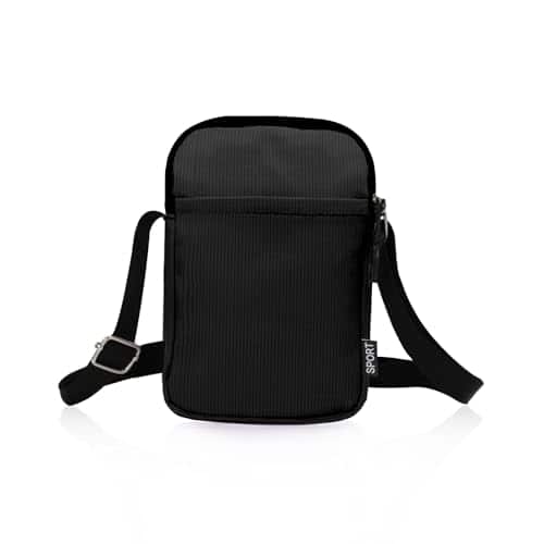 ESBANY - Small Crossbody Phone Bag for Women Men, Canvas Mini Sling Bag Travel Shoulder Chest Bag with Zipper and Strap - Black