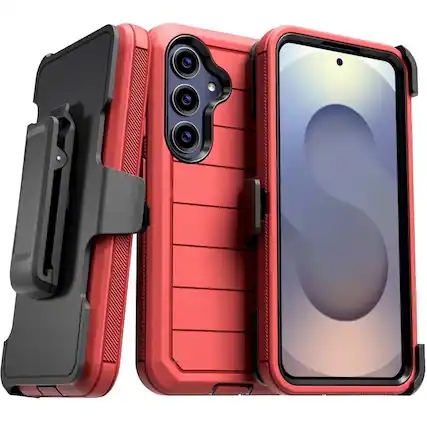 Front. RomeTech - Defender Case for Samsung Galaxy S25 - Red / Black - Red / Black.