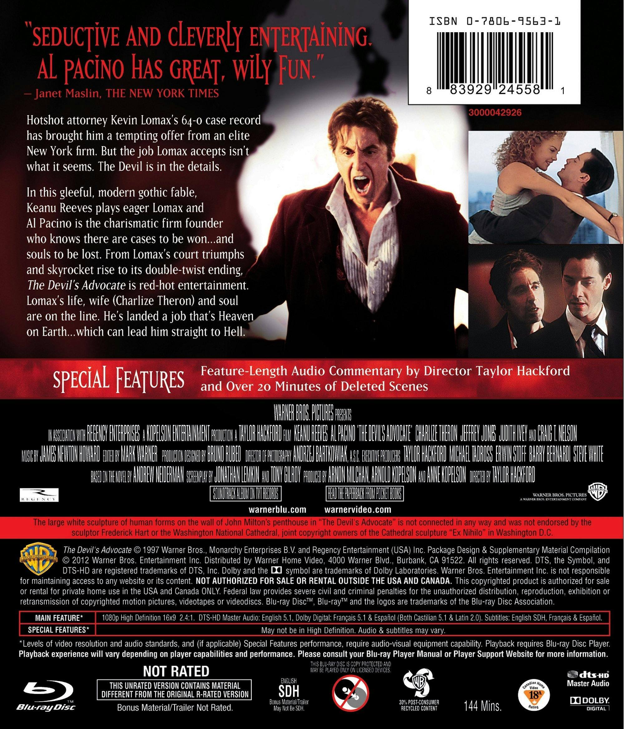 Back. Devil's Advocate (Blu-ray Unrated Director's Cut) [Blu-ray].