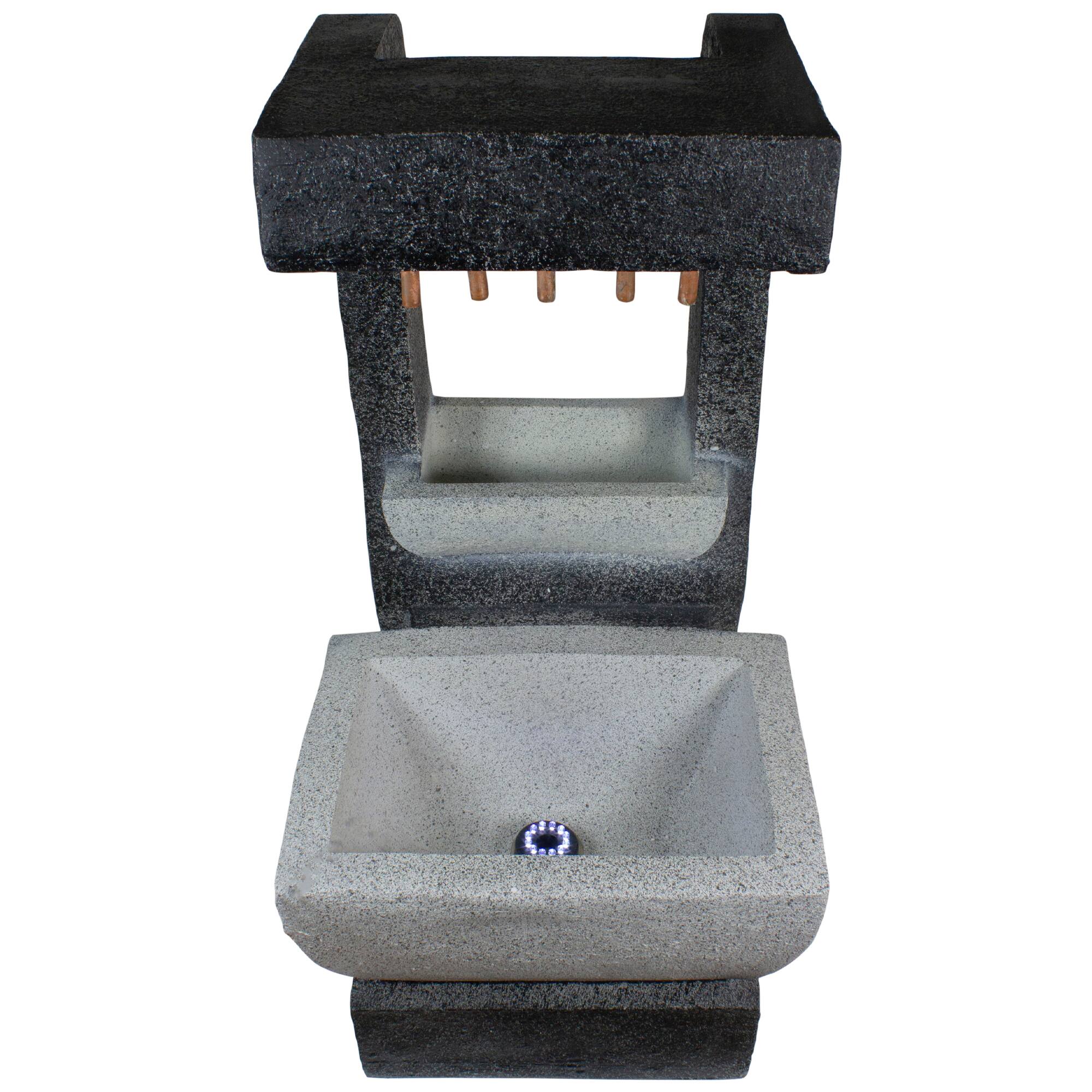 Alt View 3. Northlight - LED Lighted Rainfall Outdoor Water Fountain with Planter - 26" - Black.