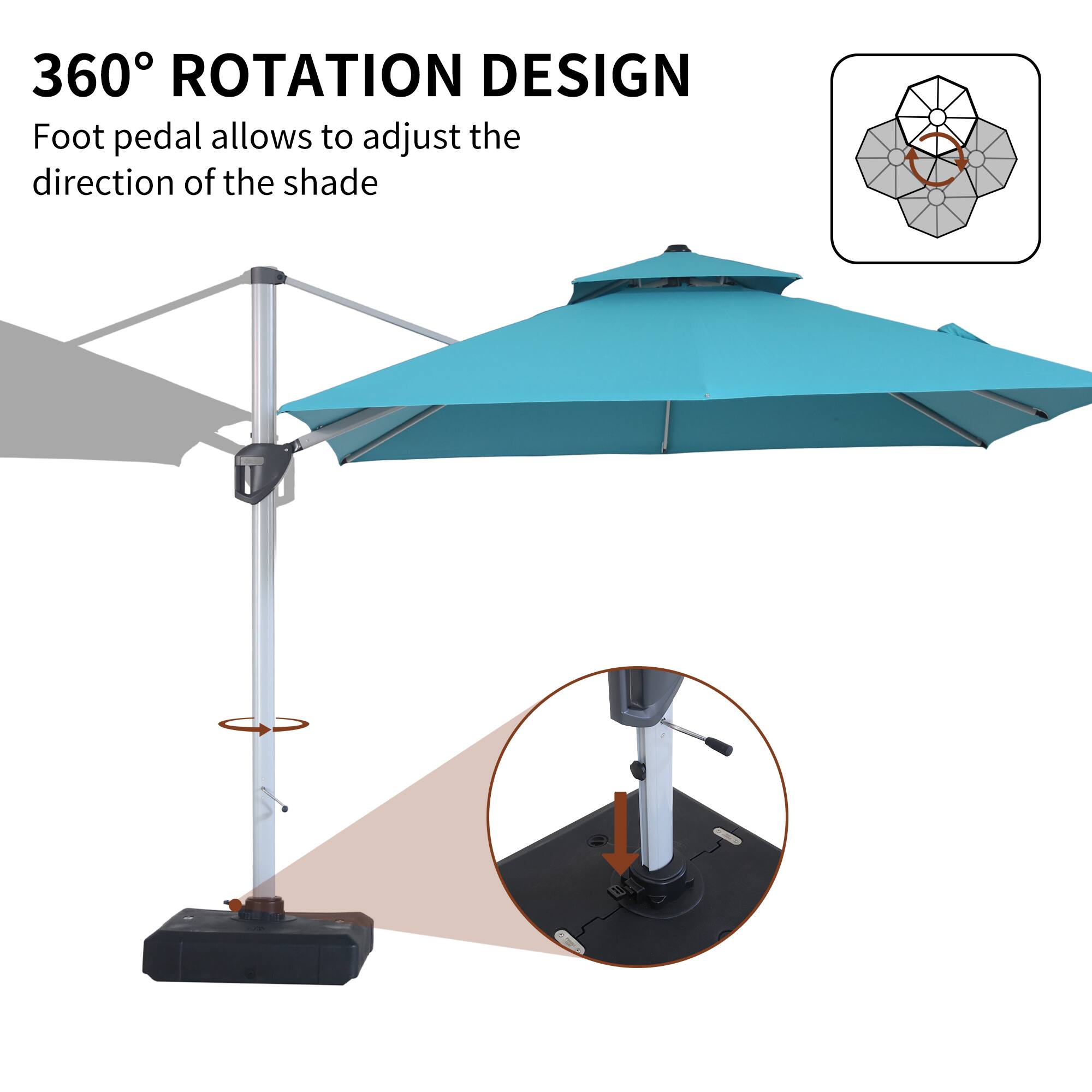 360° ROTATION DESIGN  
Foot pedal allows to adjust the direction of the shade