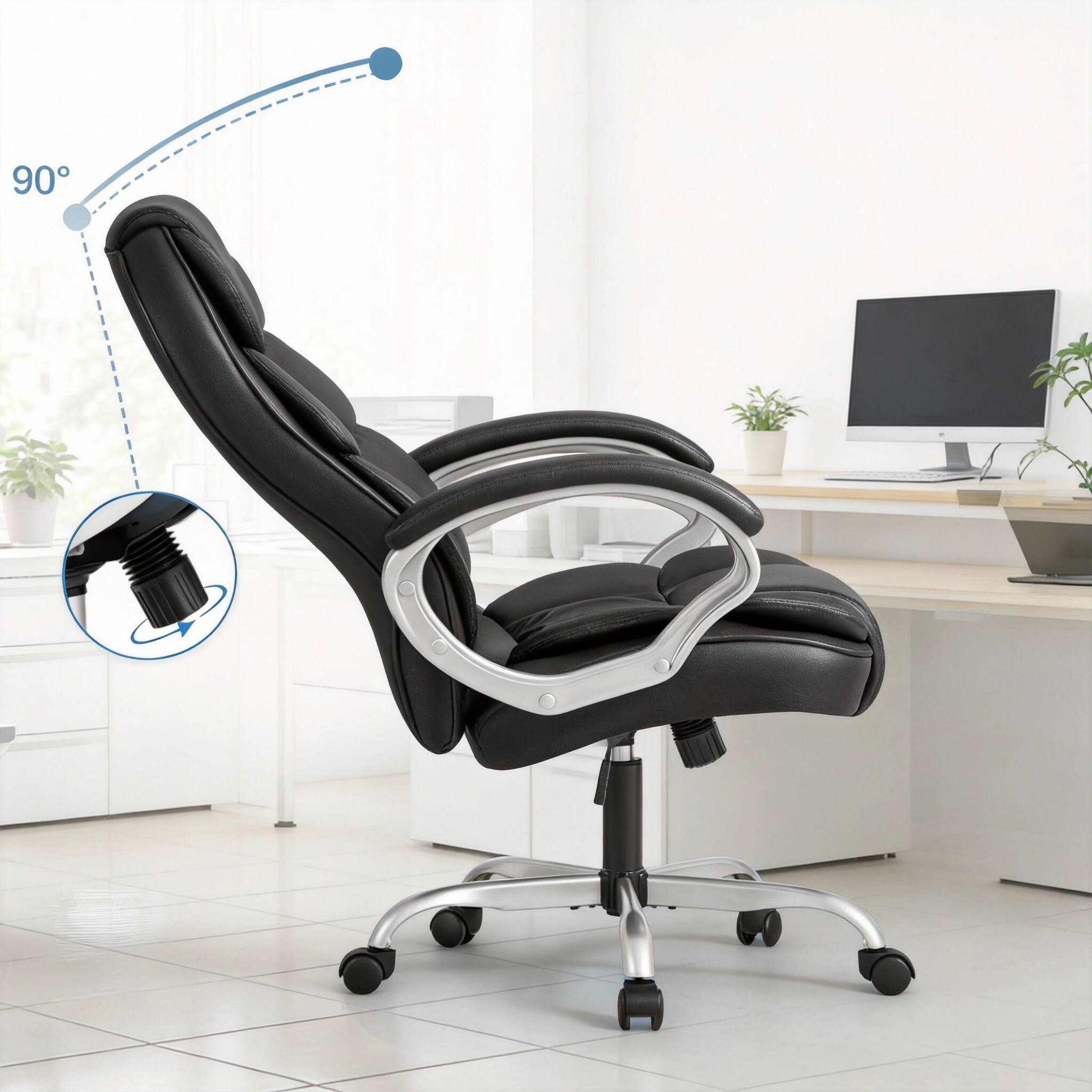 Alt View 3. Frangdom - Ergonomic High-Back Leather Office Chair Swivel Lumbar Support - black leather ergonomic swivel chair.