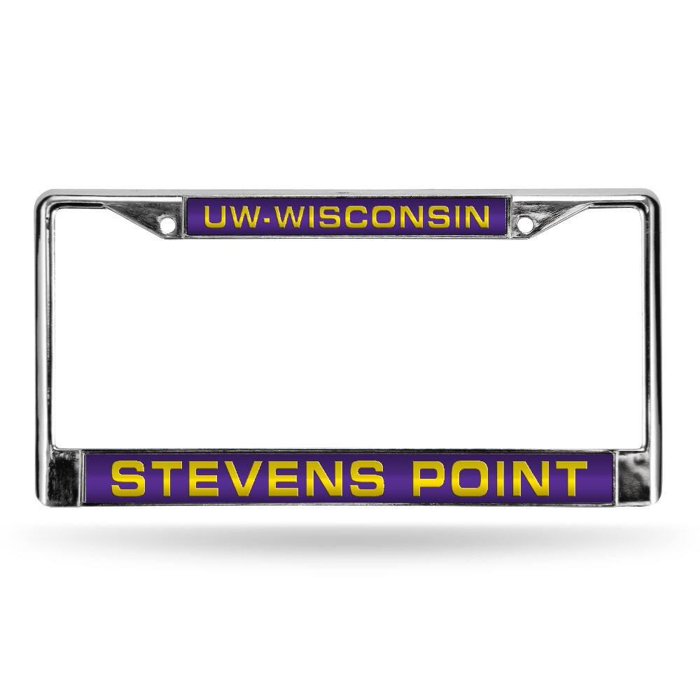 Wisconsin UW Stevens Point Pointers Chrome Metal License Plate Frame Holder