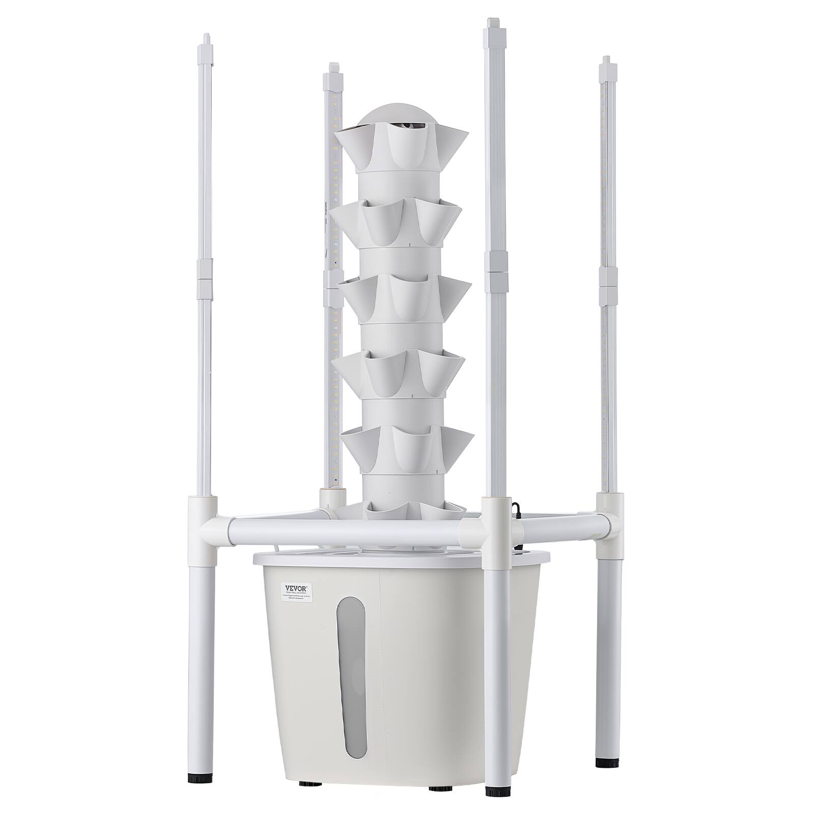 Alt View 5. VEVOR - Hydroponic Tower, 30 Pods 6 Tiers Hydroponics Growing System Kit with LED Grow Light & App Control, Vertical Home Garden - White.