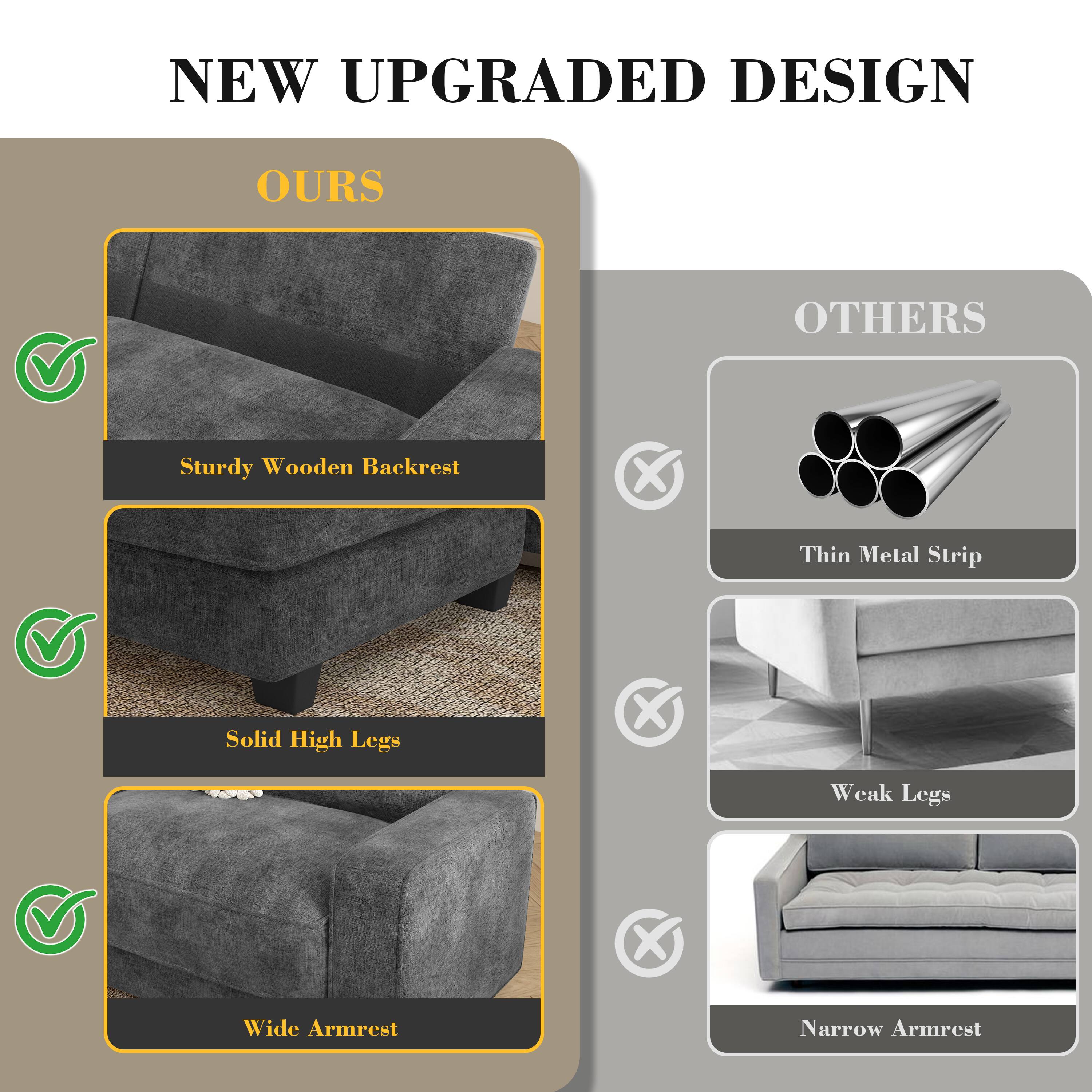 NEW UPGRADED DESIGN

OURS
- Sturdy Wooden Backrest
- Solid High Legs
- Wide Armrest

OTHERS
- Thin Metal Strip
- Weak Legs
- Narrow Armrest