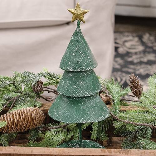 Angle. BreeBe - Distressed Textured Metal Christmas Tree 12" - Green.