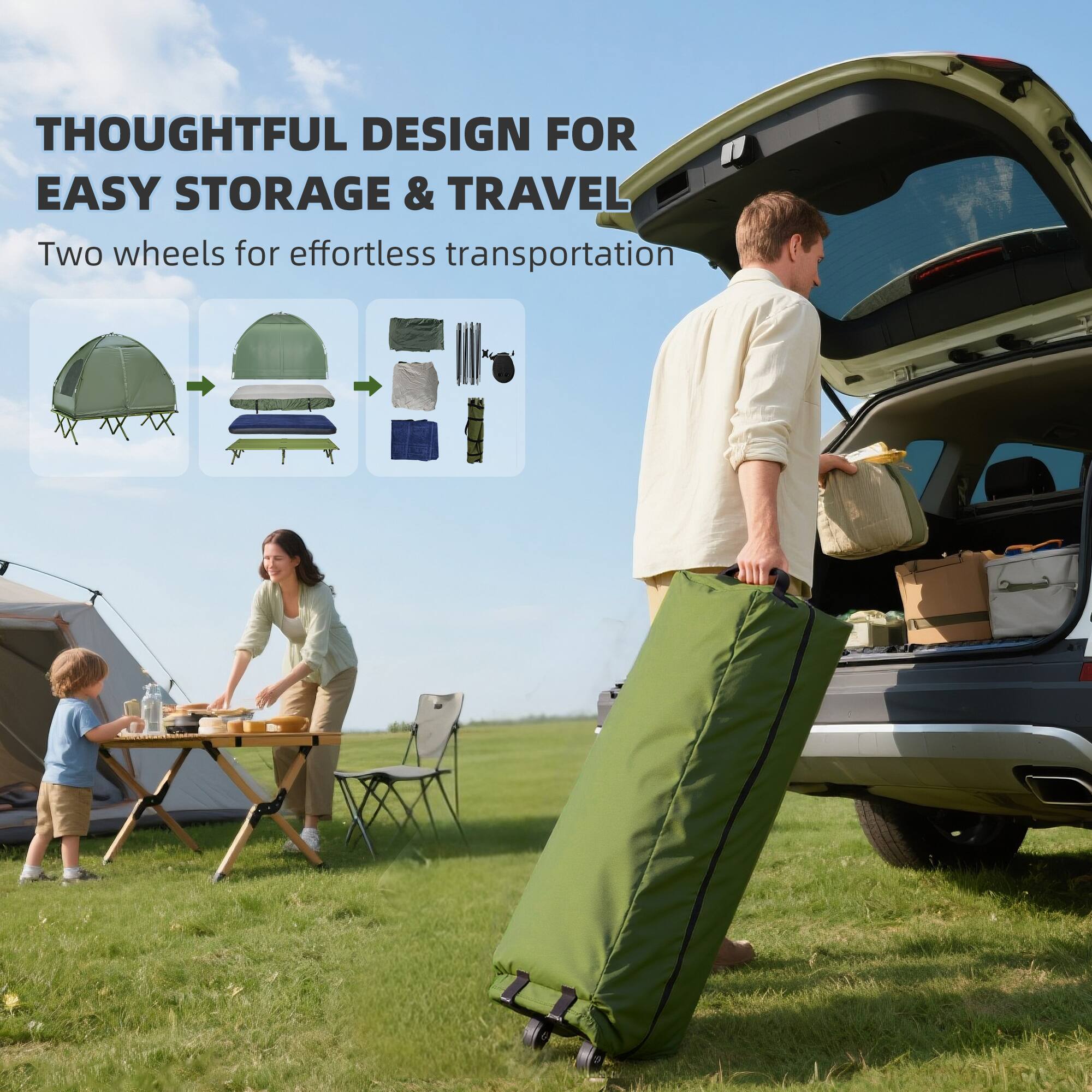 THOUGHTFUL DESIGN FOR EASY STORAGE & TRAVEL  
Two wheels for effortless transportation