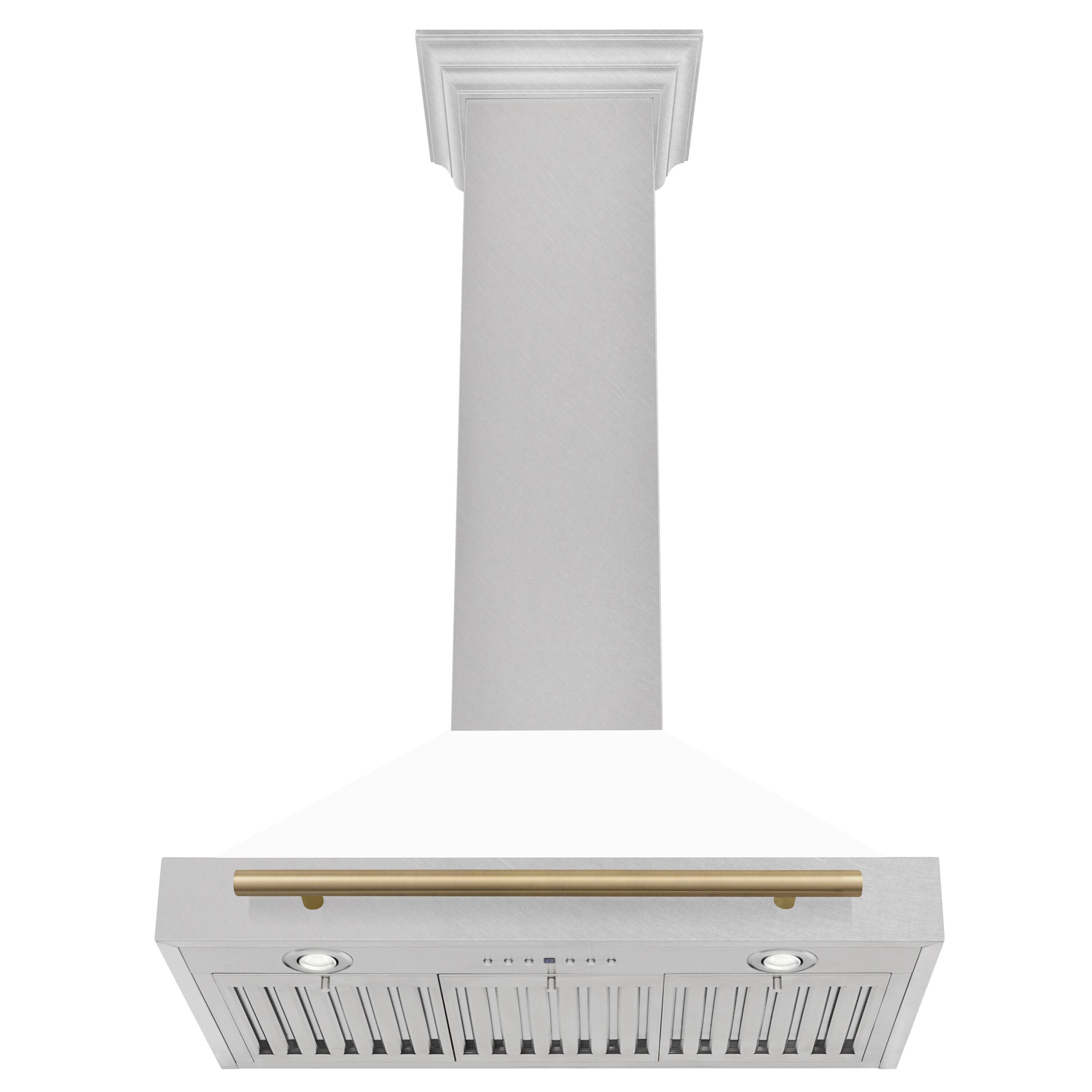 Alt View 11. ZLINE - Autograph 30 in. Convertible Satin Stainless Steel Wall Mount Range Hood with White Matte Shell and Champagne Handle - Stainless steel.