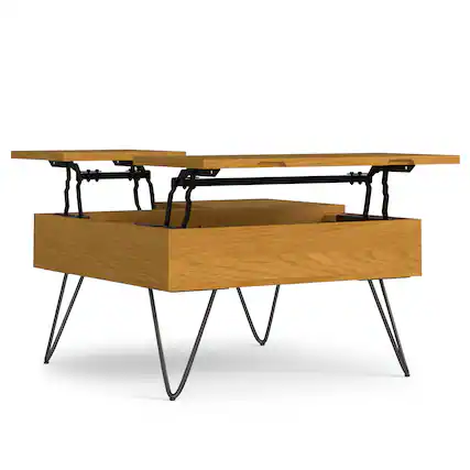 Front. Simpli Home - Hunter 32 inch Wide Solid Wood Lift Top Square Coffee Table in Oak - Oak.