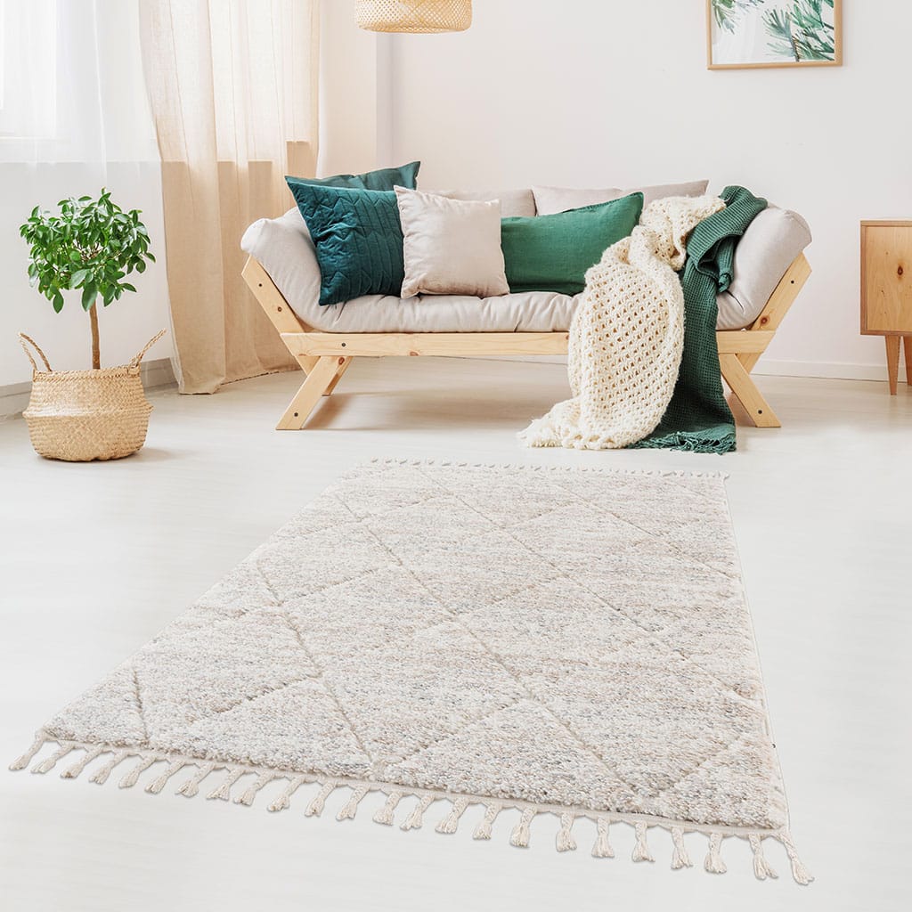 APRILSOUL - Turkish Trellis Area Rug with Tassels Super Soft Plush Machine Woven - Cream
