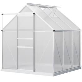 Outsunny - 6' x 6' Aluminum Greenhouse, Polycarbonate Walk-in Garden Greenhouse Kit with Adjustable Roof Vent