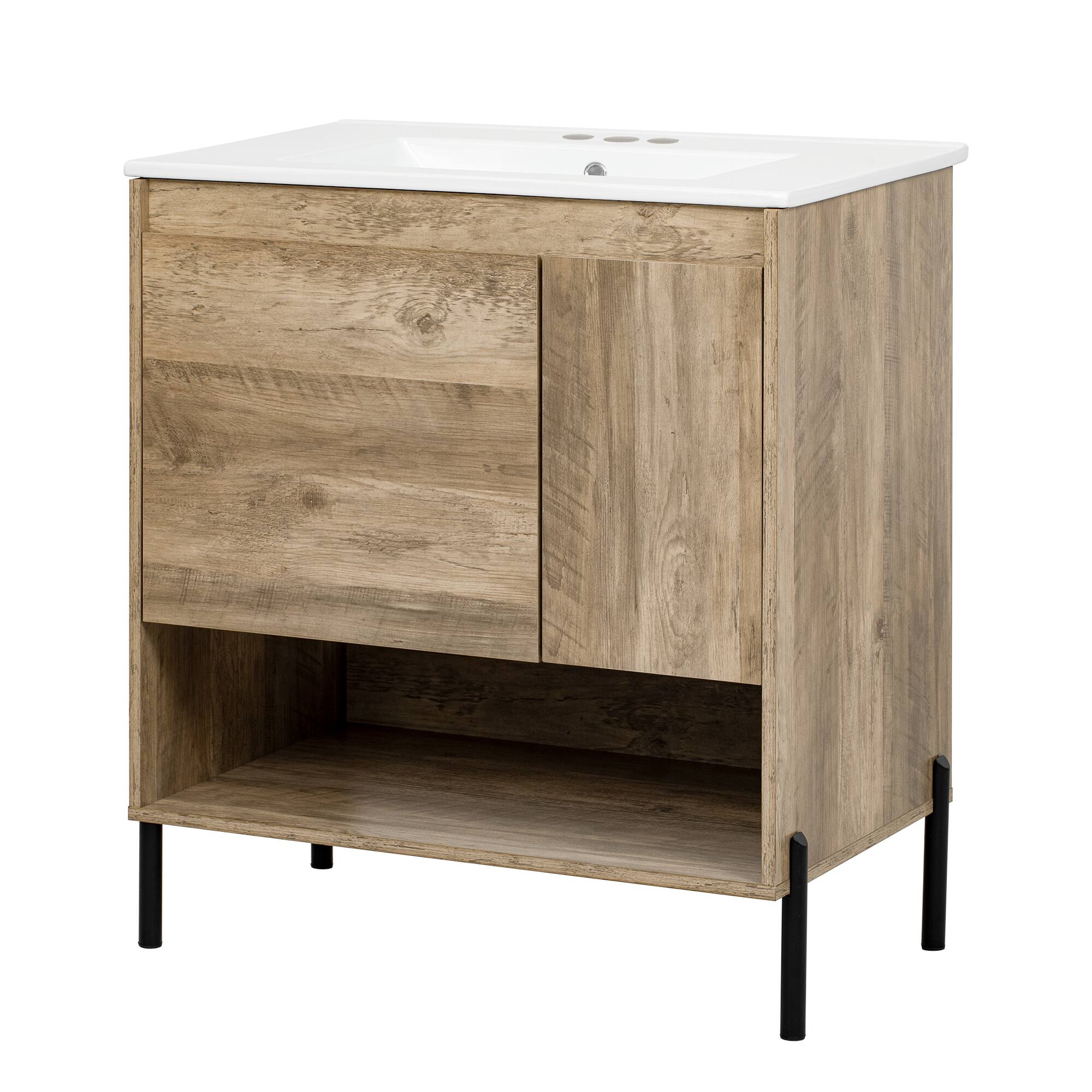 30" Bathroom Vanity with Sink, Storage Cabinet with Sliding Drawer, Open Shelf, Modern Bath Design