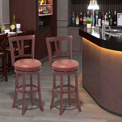 Front. Hivvago - Set of 2 Swivel Counter Stools with Tall Backrests and Built-In Footrests - 30 inches - Cappuccino.