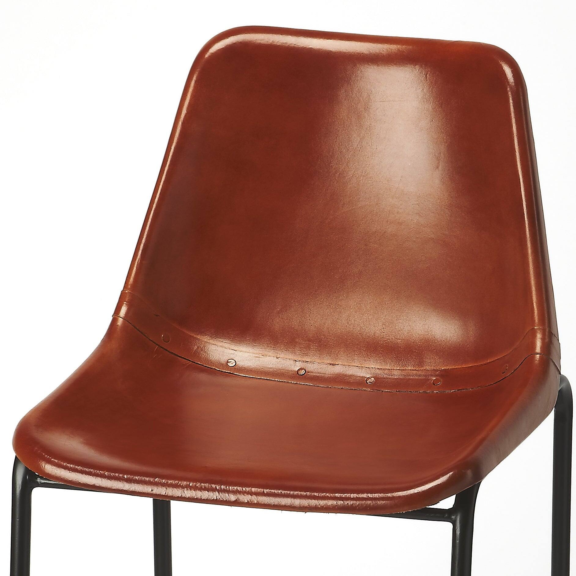 Alt View 2. Butler Specialty - Myles 28 in. Seat Height Leather and Metal Bar Stool with Back - Medium Brown.