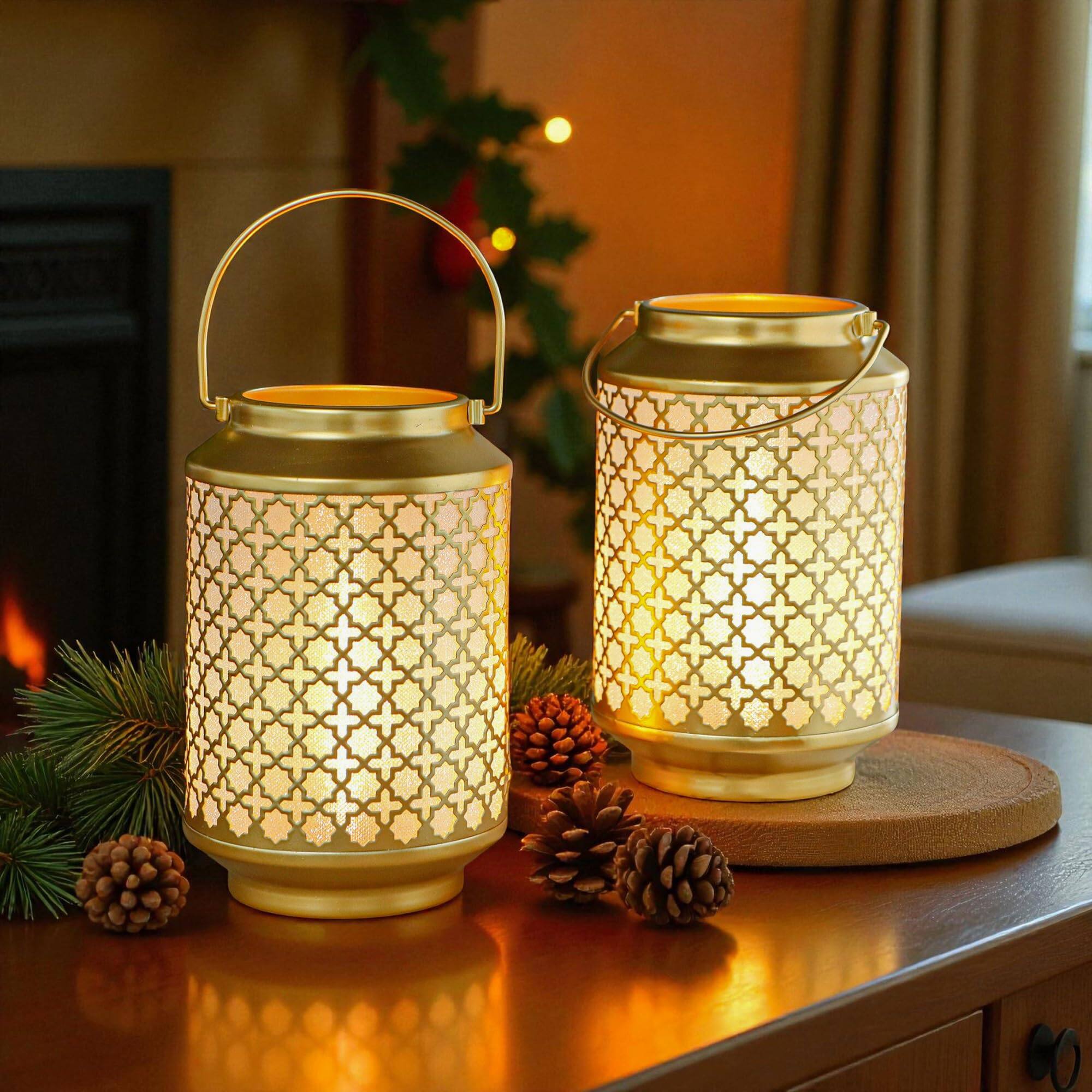 TRIROCKS Metaal Batterij Aangedreven Lamp 26 cm Hoog Vaasje Vorm Mesh Draadloze Lantaarns met LED Edison Gloeilamp voor Woonkamer (Zwart