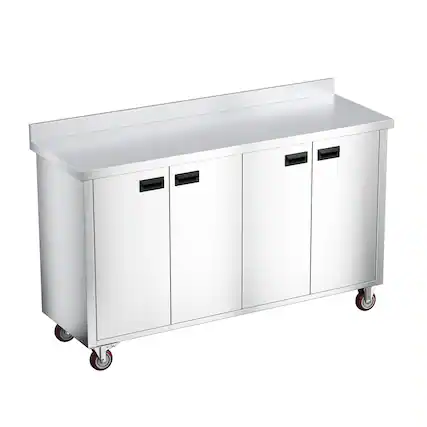 Front. Winado - 59"L Commercial Stainless Steel Work Table with Swivel Wheels, Cabinet, Backsplash, Smooth Edges for Restaurant Kitchen - Silver.