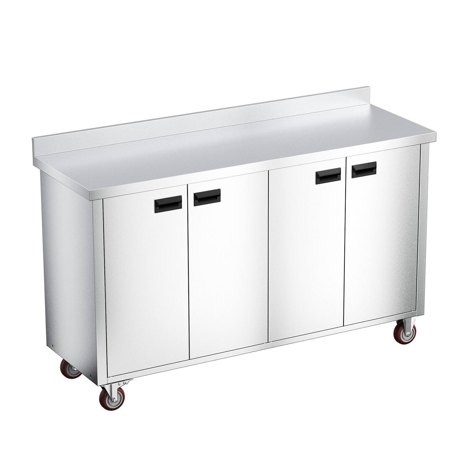 Front. Winado - 59"L Commercial Stainless Steel Work Table with Swivel Wheels, Cabinet, Backsplash, Smooth Edges for Restaurant Kitchen - Silver.