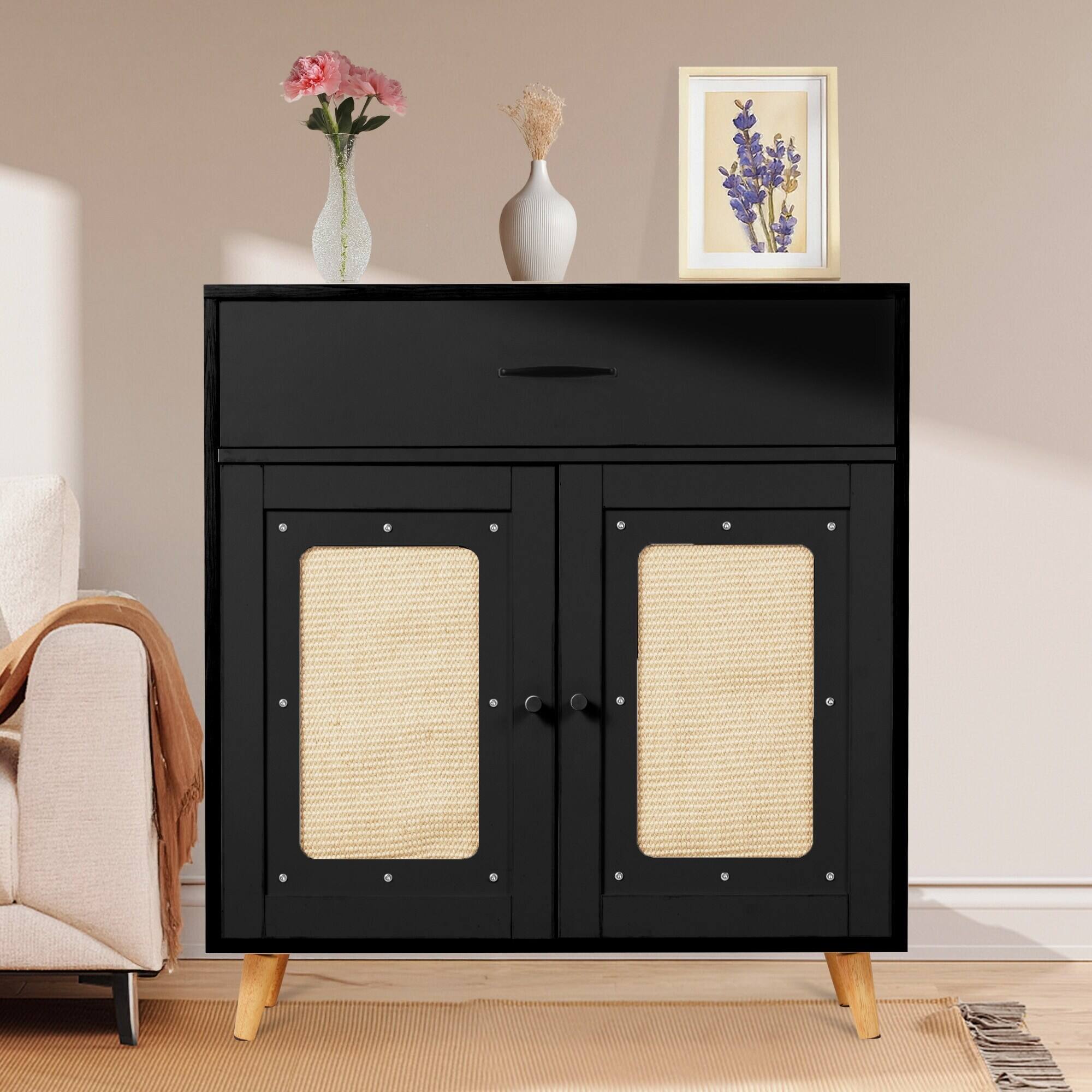 Alt View 4. U-HOMY - Hidden Cat Litter Box Cabinet with Drawer, Ventilation, and Scratch Door Furniture - Black.