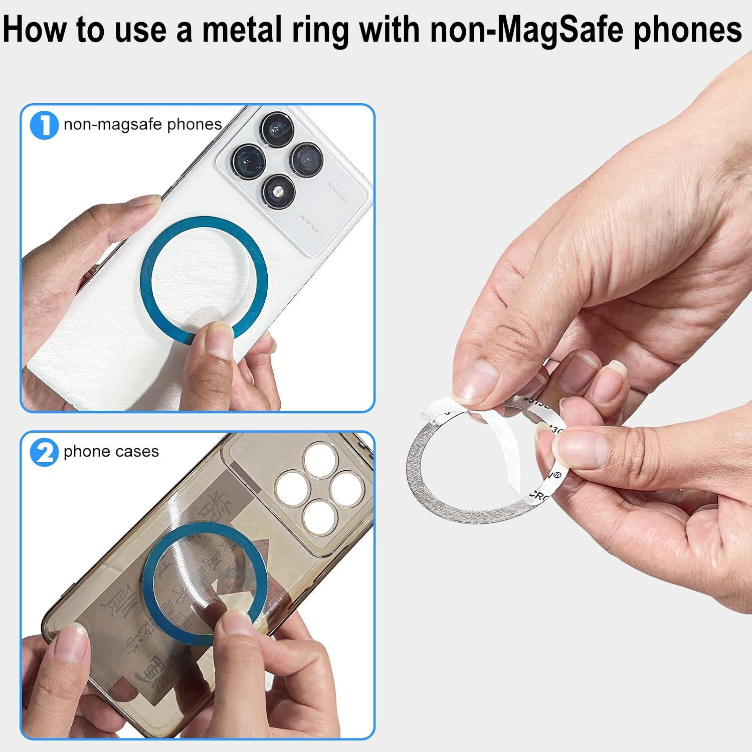 How to use a metal ring with non-MagSafe phones

1. non-magsafe phones
2. phone cases