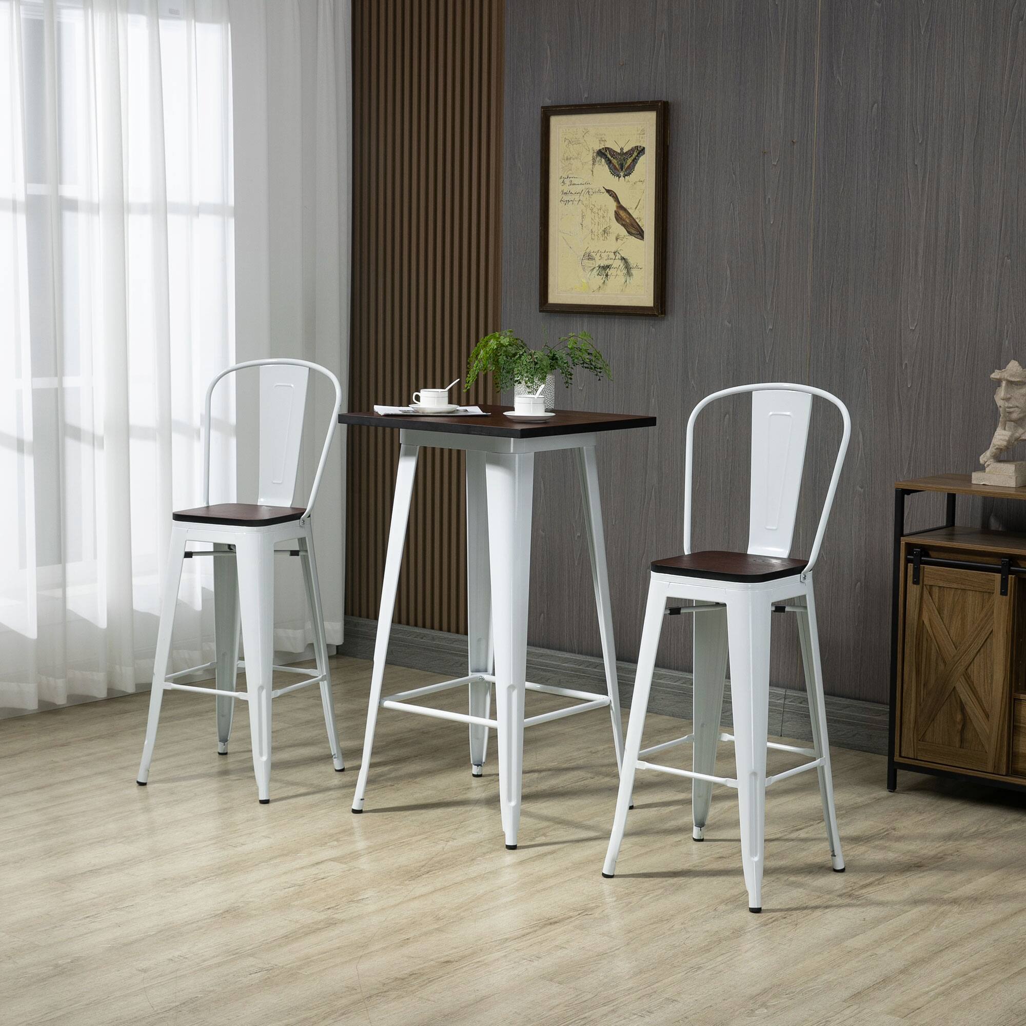 Alt View 1. Homcom - Piece Industrial Dining Table Set, Bar Height Bar Table and Chairs Set with Footrests for Bistro - White.