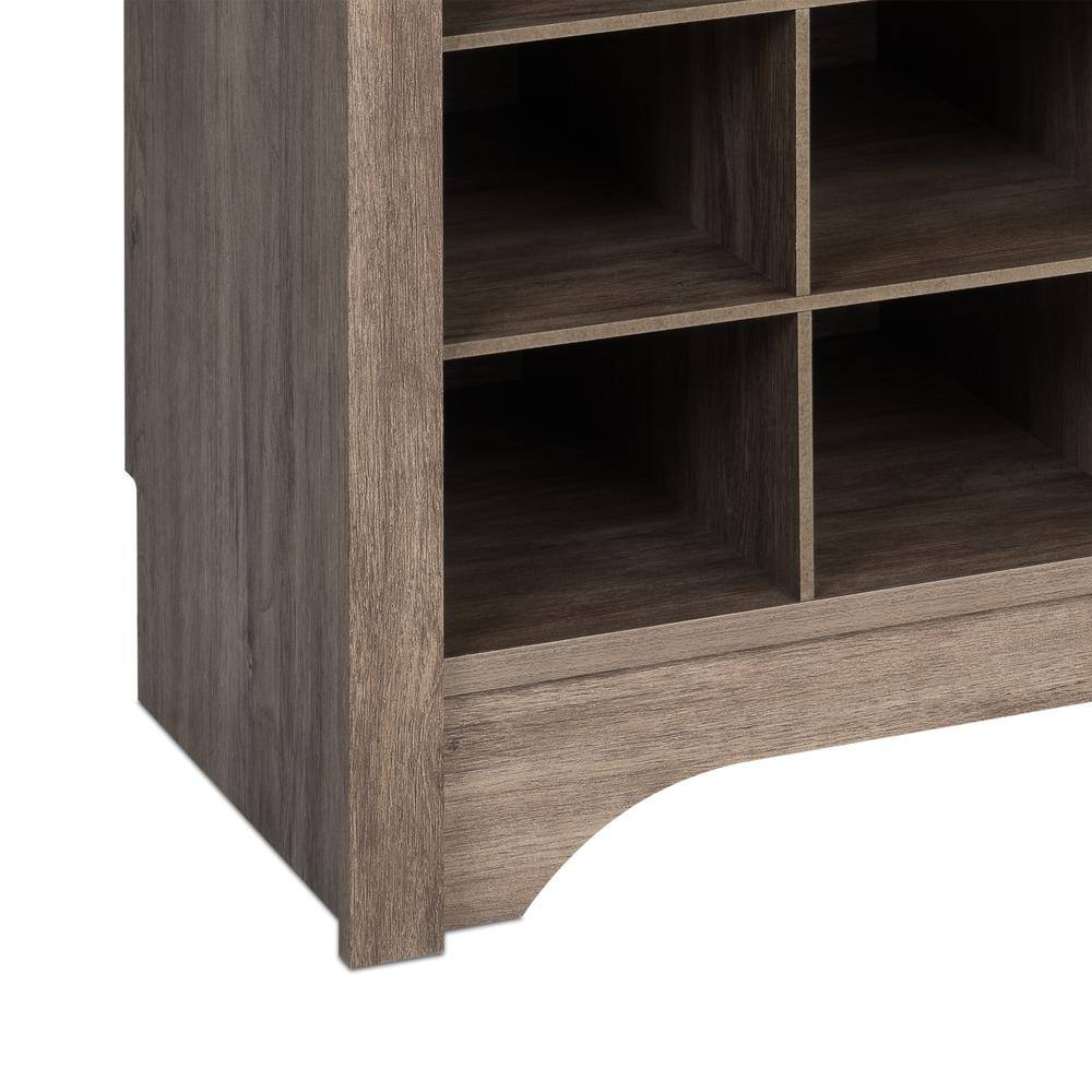 Back. Prepac - 60 inch Shoe Cubby Console, Drifted Grey - Gray.