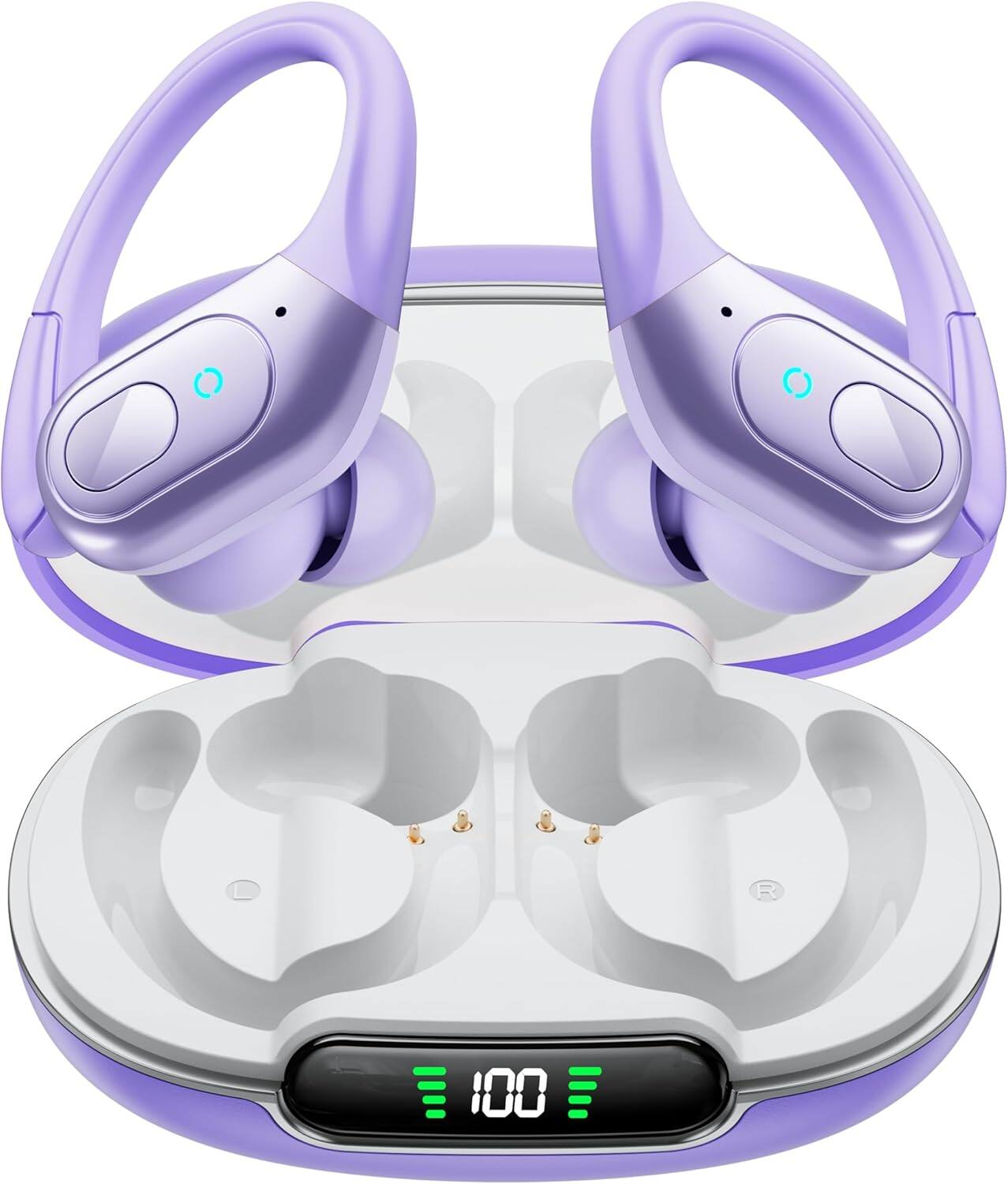 VEAT00L - occiam ANC Wireless Earbuds | 90H Playback, Stereo Bass, Over-Ear Hooks, IPX7 Waterproof | Sports Running | Purple - 紫色