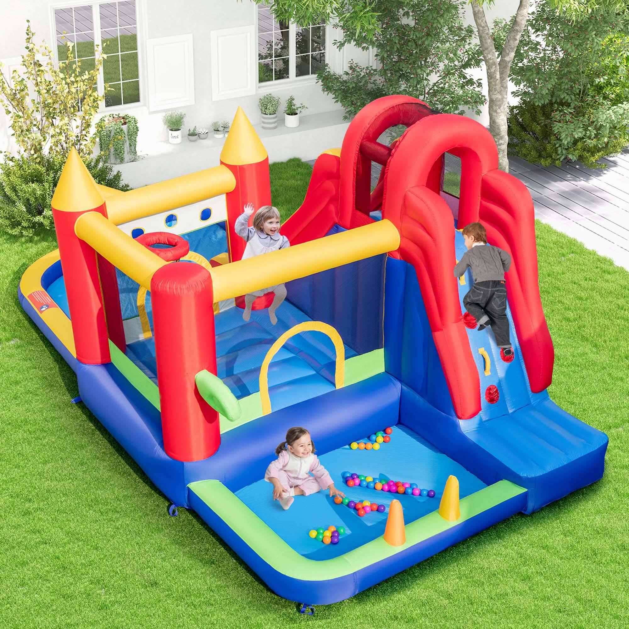 Alt View 3. Costway - Costway 9-in-1 Inflatable Bounce Castle with Waterslide Splash Pool for 3+ with 735W Blower - Multicolour.