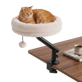 Gymax - 360-Degree Rotating Cat Desk Bed w/Removable Perch Space-Saving Clamp-On Desk Bed Black - Beige