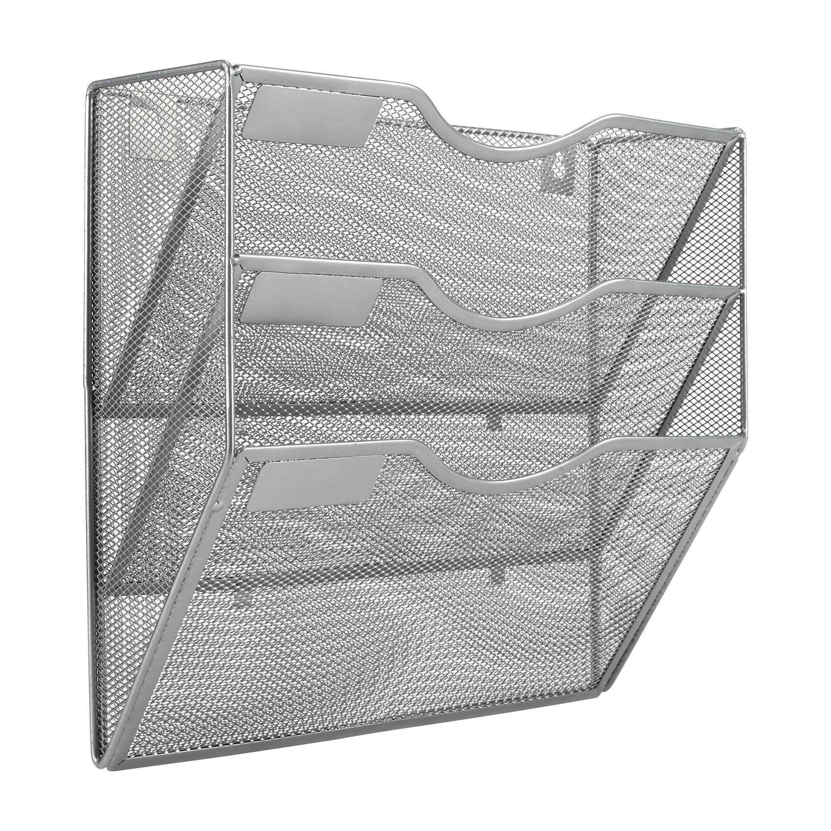 Front. Dapper Styles - Hanging Wall File Organizer 5 Pocket Mounted Mail Vertical Document Folder Holder With Nametag Label Space ... - Silver-5 Tier.