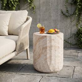 Loheer - Lightweight Concrete Side Table Finish Indoor Outdoor Cylinder Accent Table - Travertine