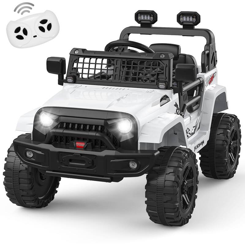 Front. Jojoka - Ride on Truck, Kids Electric Vehicles with Remote Control, Lights, Bluetooth, 2 Speeds - White.