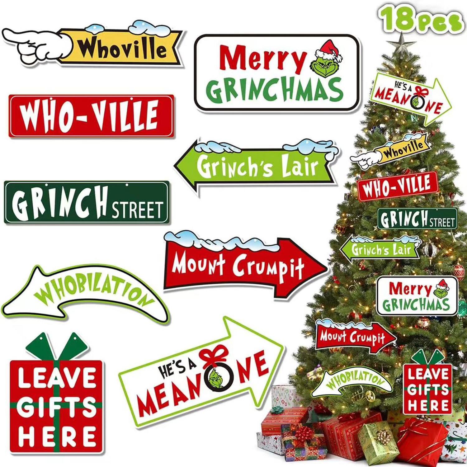 MITAOSLIM - 18pcs Grinch Christmas Decorations for Christmas Tree Decor - Mixed Color