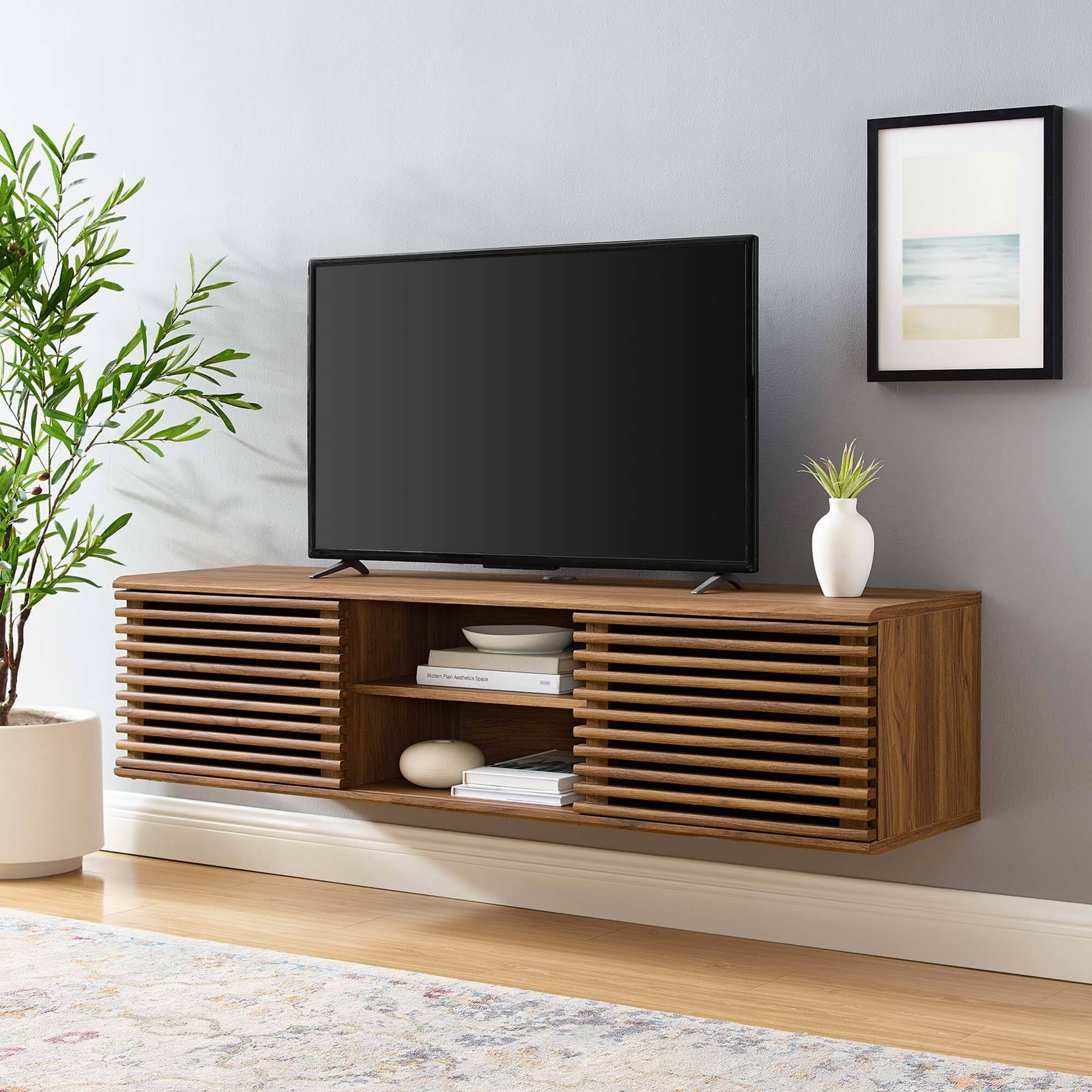 Alt View 4. Modway - Render 60" Wall-Mount Media Console TV Stand by Modway - Walnut.