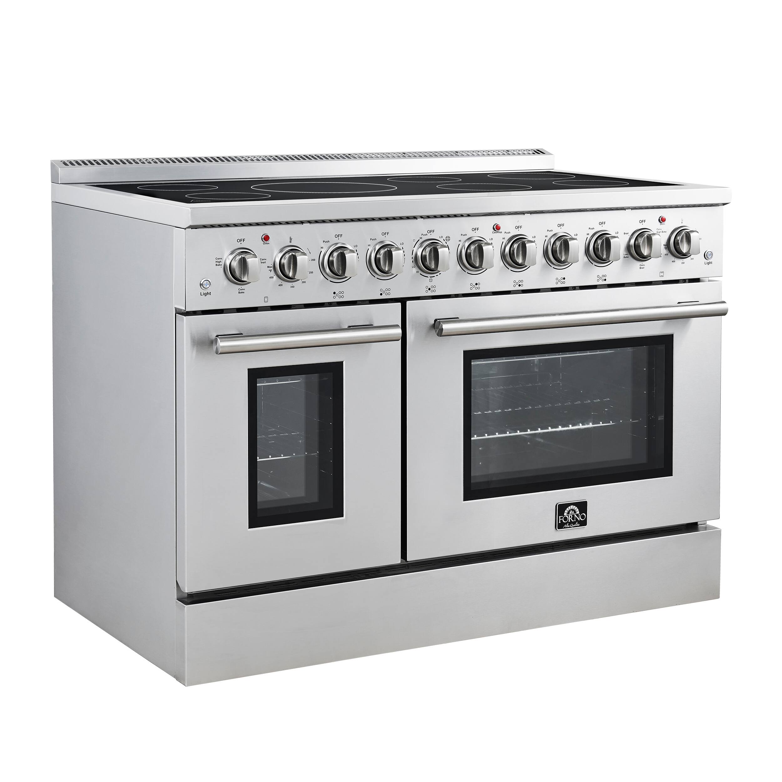 Left. Forno Appliances - Paolo 6.7 Cu. Ft. Freestanding Electric True Convection Range - Stainless Steel.