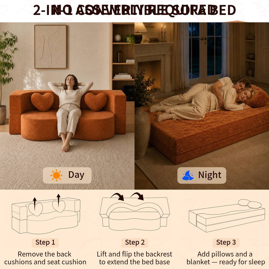 Boyel Living Brown Heart Shaped Cheese Bed Convertible Sofa 78.7 Inch ...
