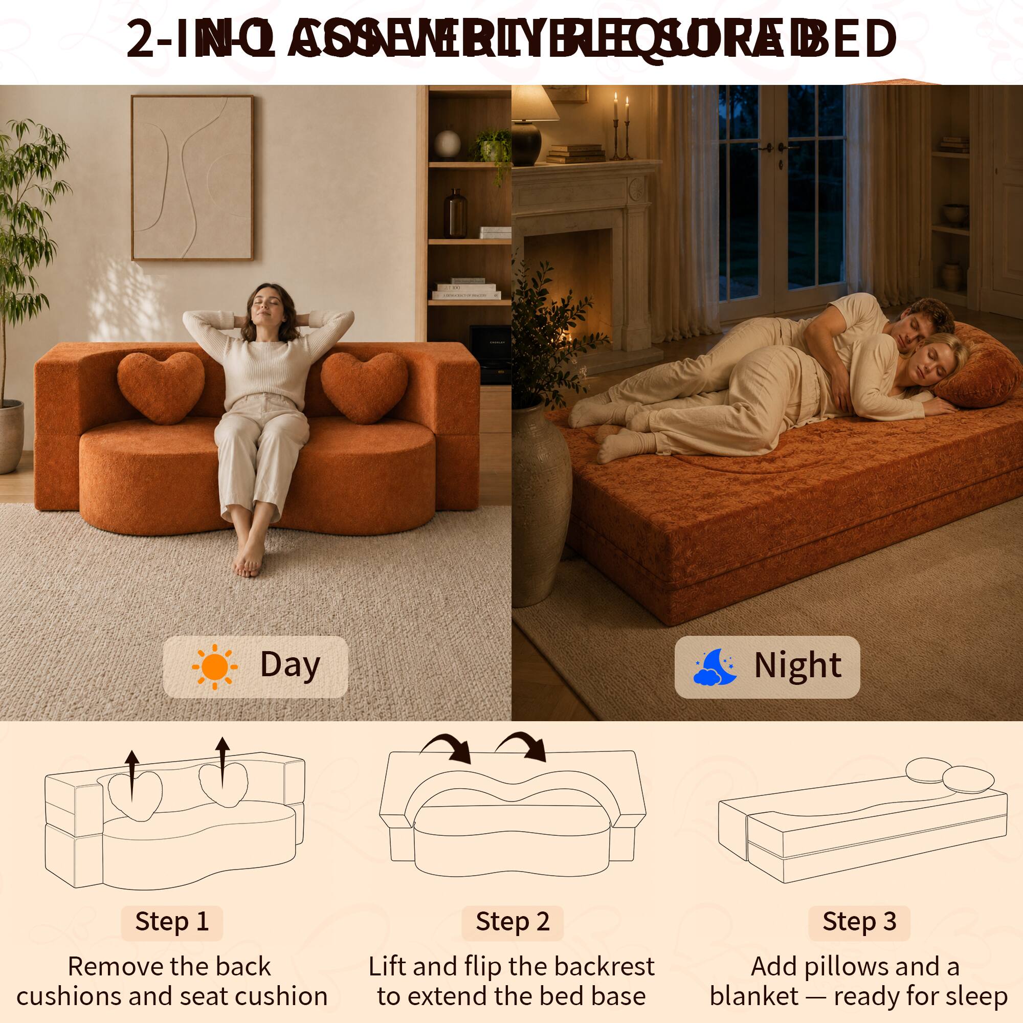 Boyel Living Brown Heart Shaped Cheese Bed Convertible Sofa 78.7 Inch ...
